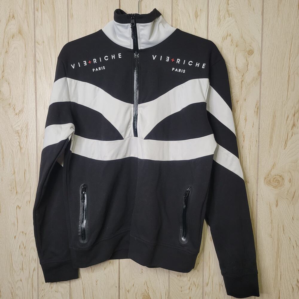 Vie + Riche Paris Black White 3/4 Zipper up Pullover Sweater